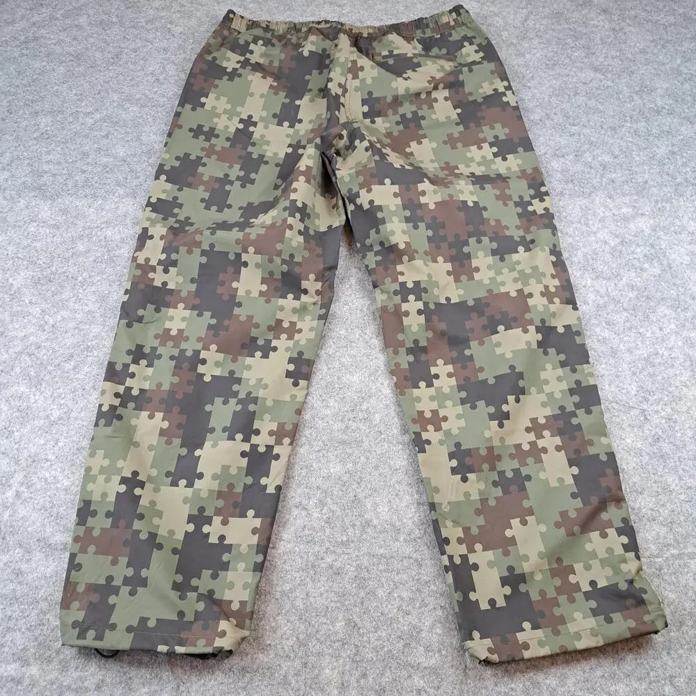 Dime Pants Mens Large Green Brown Puzzle Camo Track Zip Pockets Skate Outdoors